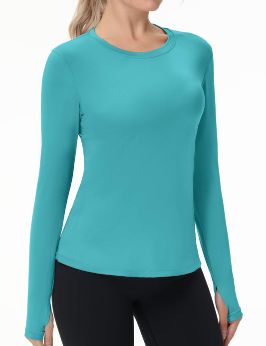 Women's UPF 50+ Sun Protection Long Sleeve Shirt - Athletic Rash Guard with Thumb Holes