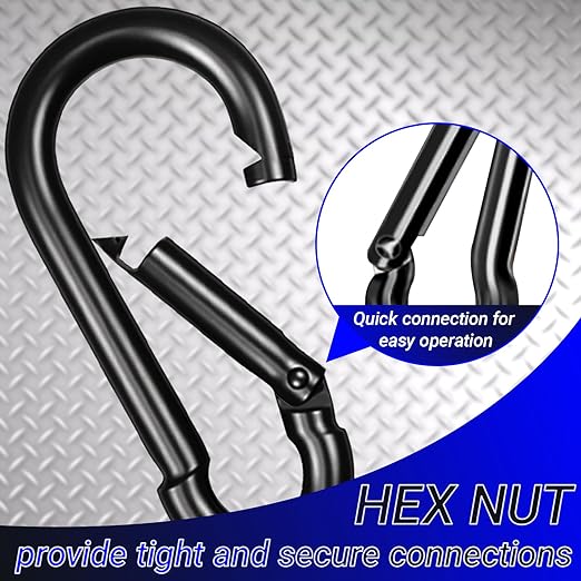 200 PCS M5 Carabiners, 3/16Inch Galvanized Steel Black Quick Link Small Carabiner Clips, 2'' Spring Carabiner Link Buckle for Fishing Camping Hammock Dog Leashes-220LBS Holding Capacity