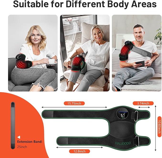 HALIDODO Red Light Therapy & Vibration Massage Knee Brace - Wireless Rechargeable Controller, 660nm&850nm Red Light Therapy Heated Device for Knee/Joint/Elbow/Shoulder Pain Relief, Green.