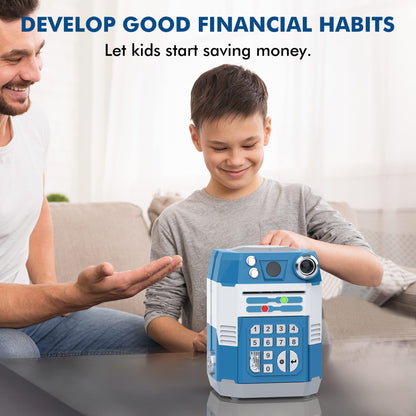 Wantfly Kids Electronic Piggy Bank Wave Activation Password Infrared Blue