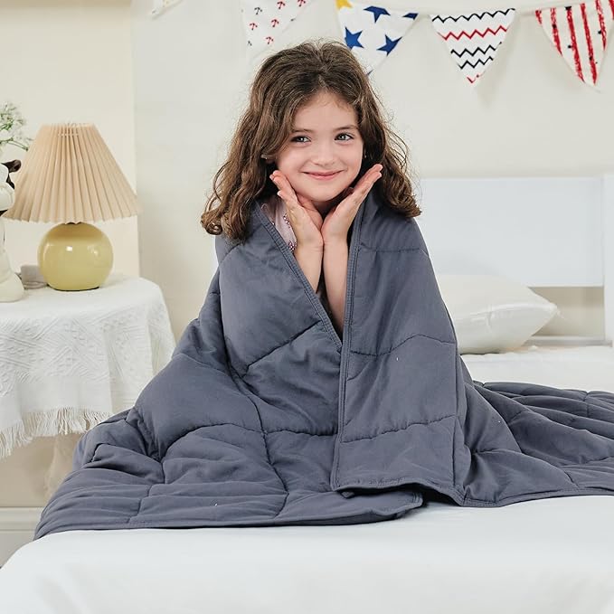 yescool Weighted Blanket (5 lbs, 36" x 48", Grey) Cooling Heavy Blanket for Sleeping Perfect for 40-60 lbs, Breathable Blanket with Premium Glass Bead, Machine Washable