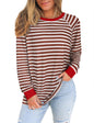 Misyula Style Plus Size Striped Crewneck Sweatshirt Red Brown Size XXL