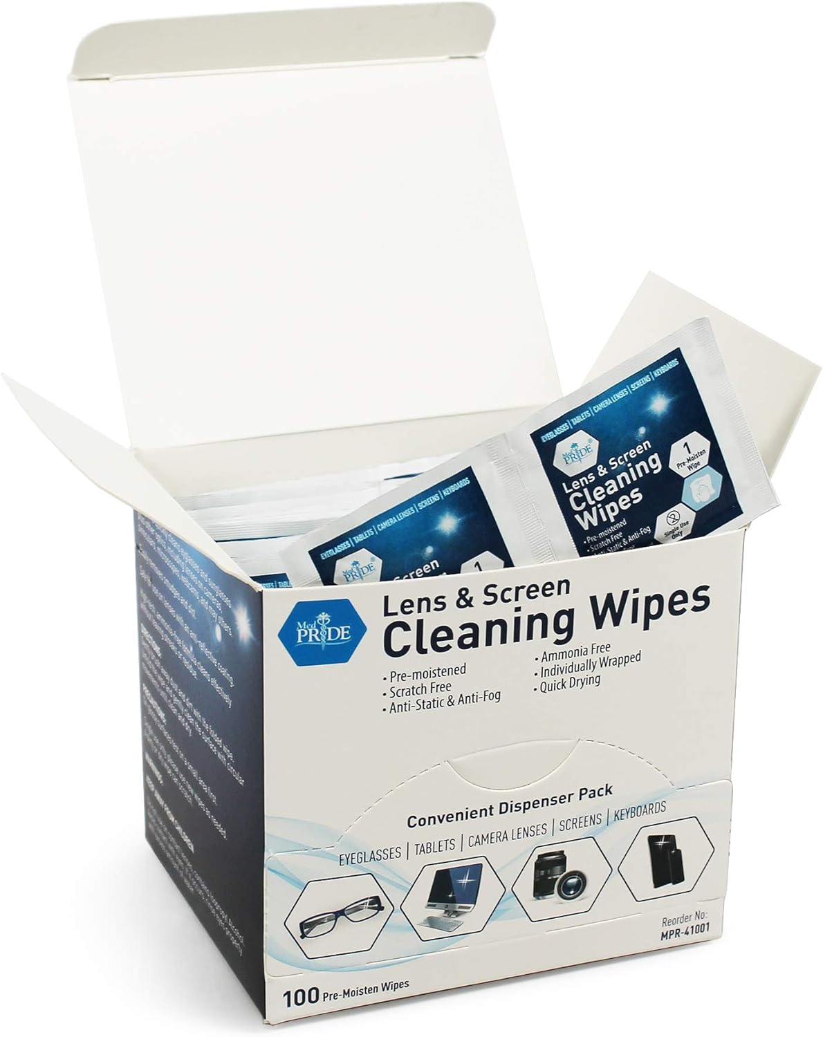 MedPride Premoistened Lens Cleaning Wipes - 6" x 5"- 100 wipes/ Case of 50 (5000 count)
