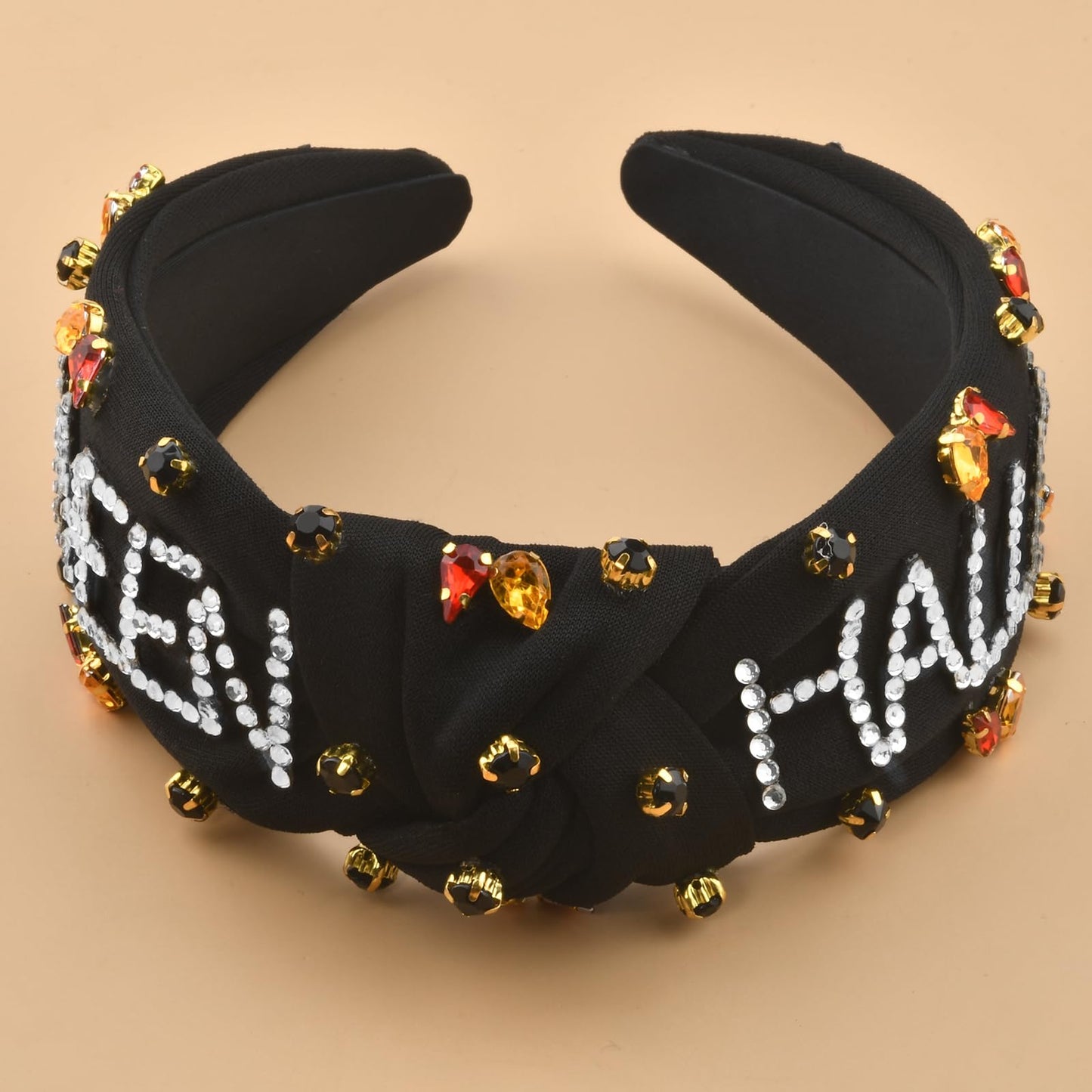 ABONDEVER Halloween Headbands Women Black Rhinestone Beaded Boo Pumpkin