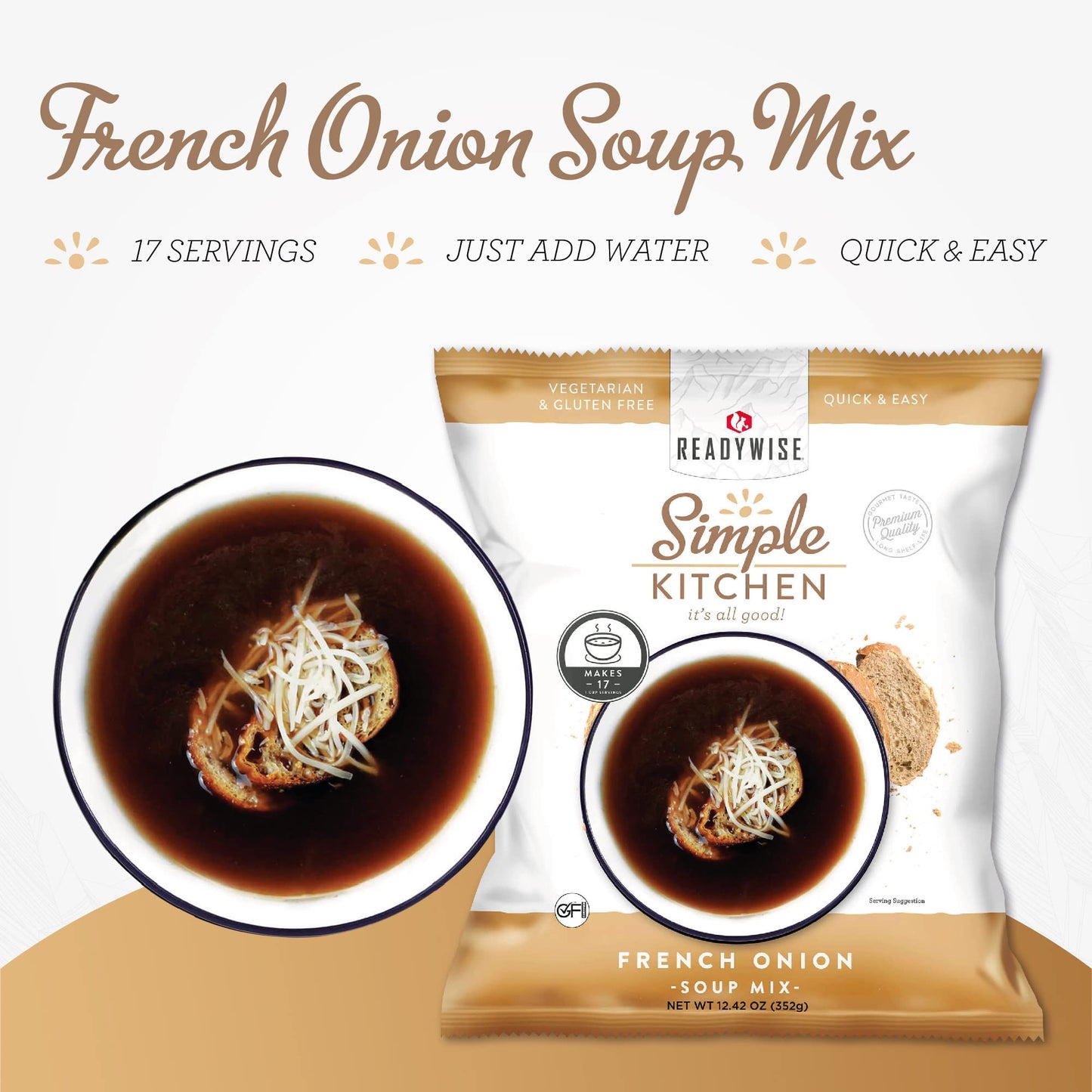 READYWISE - Simple Kitchen, Tomato Basil Soup, 17 Servings, MRE, Gluten Free, & Vegetarian, Food, Soup Mix, for Events, Hiking, Emergency Food Supply, Camping Essentials, or Daily Use, 1 Pack