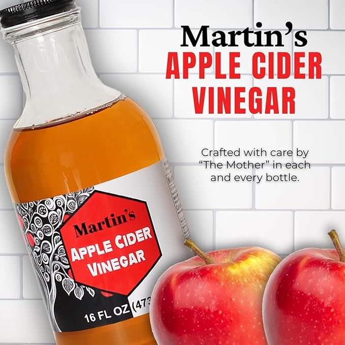 Slide Ridge Martin's Honey Apple Cider Vinegar | Crispy & Sweet | Wellness, Kitchen, & Household Staple | 16 oz (Pack of 2)