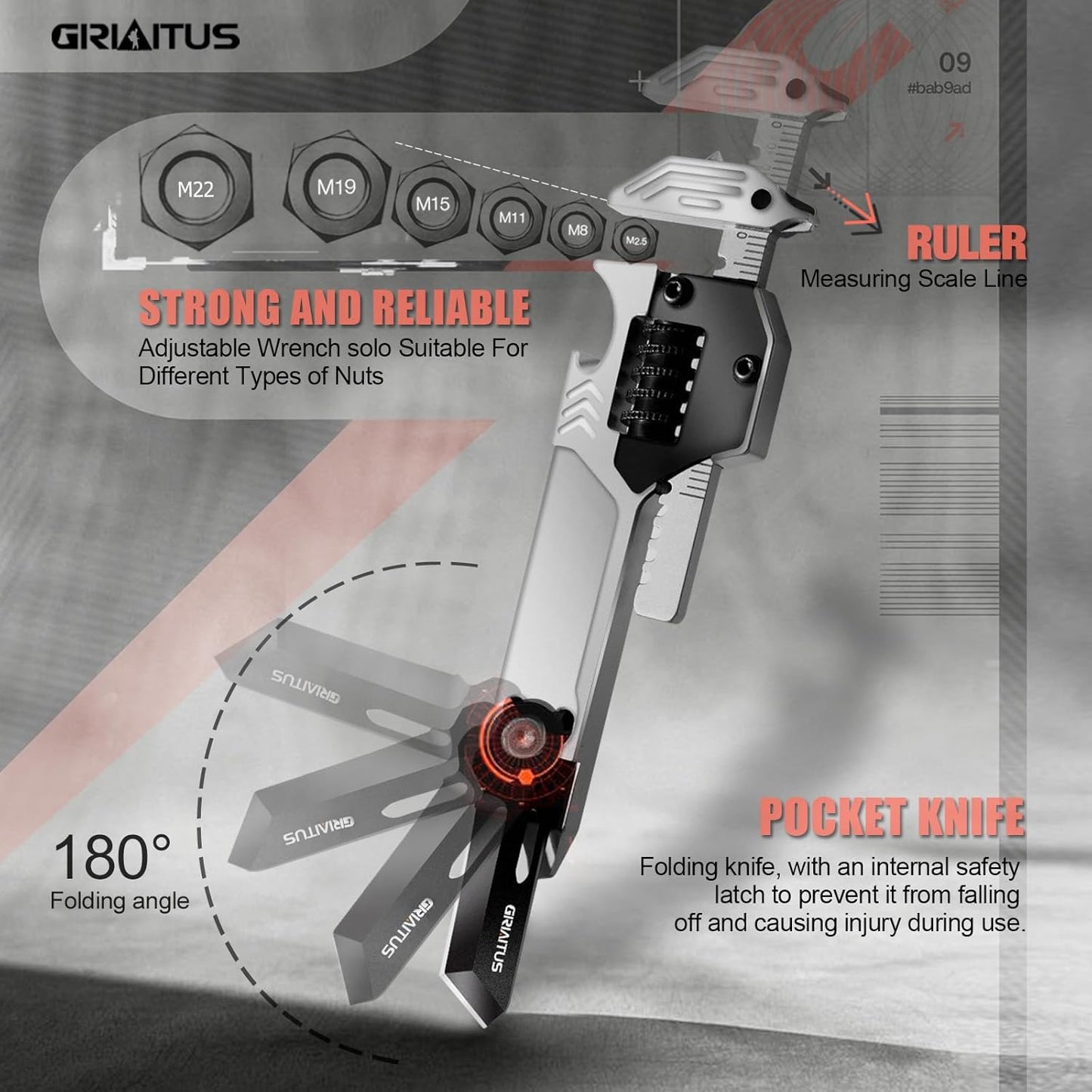 EDC Gear Multitool 7 in-1 Multi Tool with Wrench, Bottle Opener, Car Window Breaker, Pry Bar, Flat Phillips Screwdriver, EDC Tools for Cycling Maintenance, Outdoor, Household Repairs