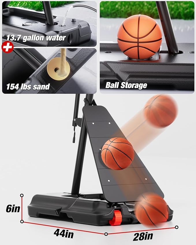 Portable Basketball Hoop Outdoor 5.3-10 FT Height Adjustable, Basketball Goals Systems for All Ages with 45 Inch Shatterproof Backboard in Backyard/Driveway/Indoor