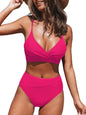 Women's High Waisted Bikini Set - V Neck Twist Front Two Piece Swimsuit with Adjustable Straps