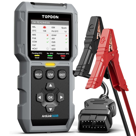 TOPDON AL500B OBD2 Scanner Battery Tester 2 in 1 Code Reader, Full OBDII Diagnosis, 12V Battery Tests & 12V/24V Cranking Tests, Charging Tests, Scan Tool, Car Diagnostic Tool for All OBDII Cars