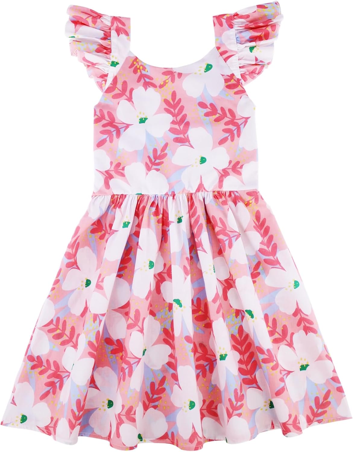 Girls Floral Cotton Dress - Sleeveless Summer Dress with Zipper Closure