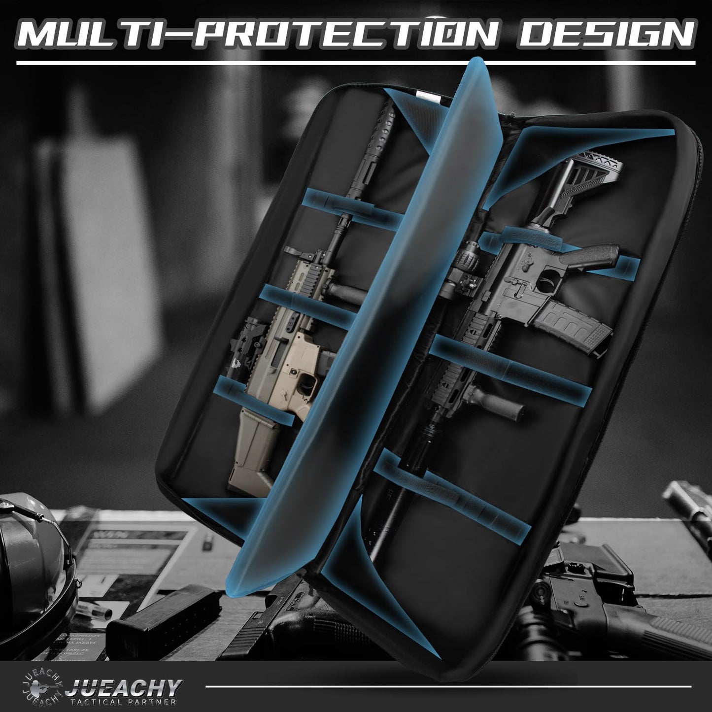 Jueachy Tactical Double Rifle Bag: 42 Inch Rifle Case Long Gun Bag Soft Bags Conceal Backpack Strap Lockable Compartment