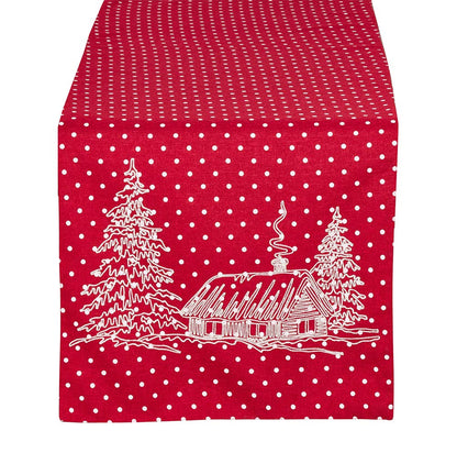 Fennco Styles Holiday Cottage Red Polka Dot Table Runner, 16"x70" Rectangular