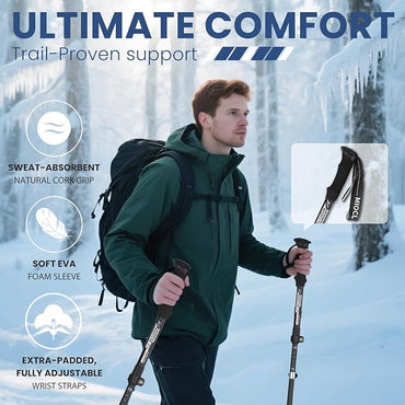 Collapsible Hiking Poles, 7075 Aluminum Trekking Poles, 2pc Lightweight Folding Adjustable for Men & Women, Walking Sticks for Hiking, Camping, Backpacking
