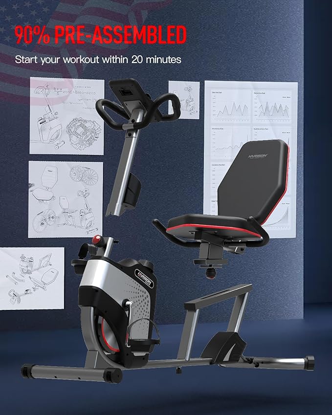 HARISON Pro Recumbent Exercise Bike 400 lbs Capacity, Magnetic Recumbent bike for Adult and Seniors, Recumbent Stationary bike for Home with Smart Bluetooth App, 2 in 1 LCD Monitor and Tablet Holder