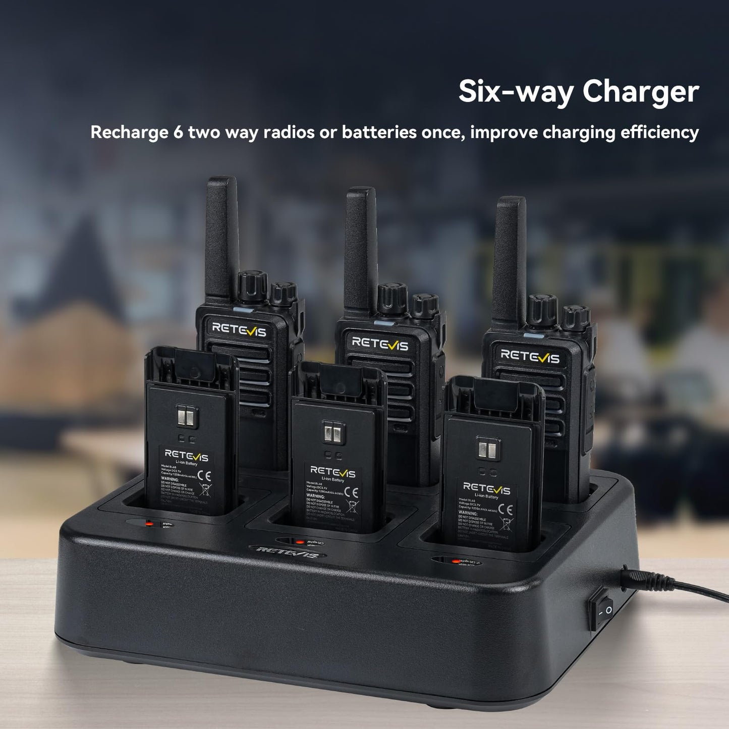 Retevis RT68 Walkie Talkies with Earpiece, Portable FRS Two-Way Radios Rechargeable, with 6 Way Multi Unit Charger, Hands Free, Long Range, Rugged 2 Way Radios 6 Pack for Adults School Church