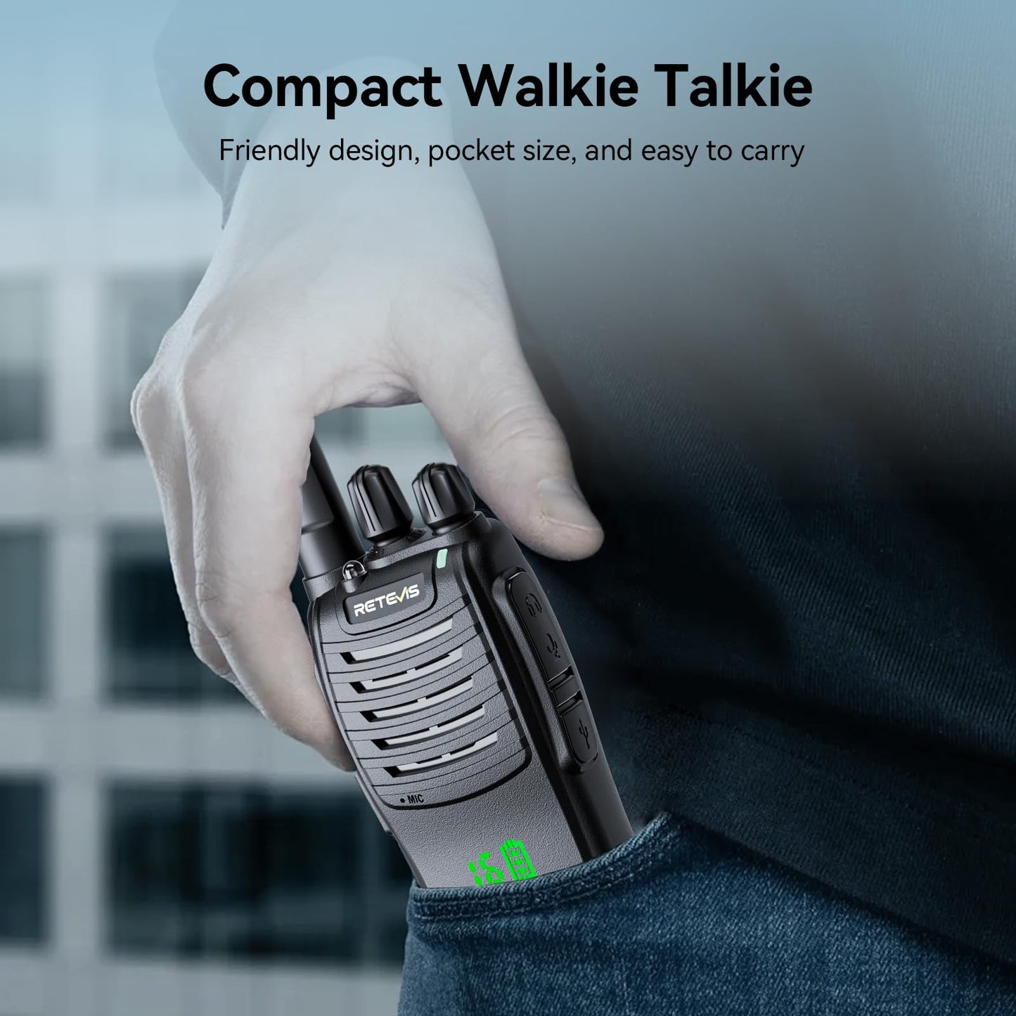 Retevis H-777 Walkie Talkies Rechargeable, 2 Way Radios Long Range, Portable FRS Two-Way Radios, Short Antenna, LED Flashlight, for Adults Family Outdoor (3 Pack)