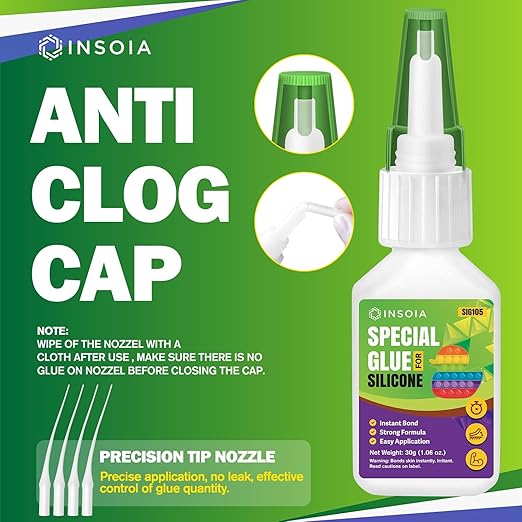 Silicone Glue, 30g Clear Super Glue for Silicone Repair Quick Fix Silicone Adhesive Heavy Duty Strong Crazy Instant Glue for Bonding Silicone Model, Toys, TPR, TPU, DIY Crafts