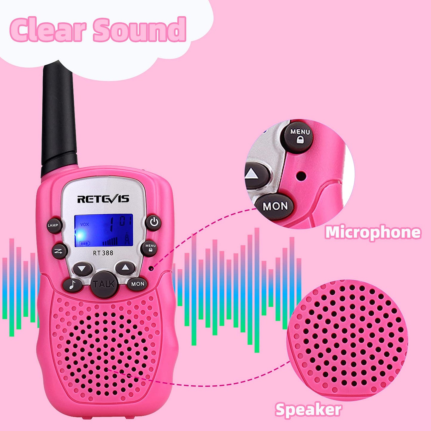 Retevis RT388 Walkie Talkies for Kids, Birthday Gifts for 6 7 8 9 10 11 12 Year Old Girls, 22 CH LCD Flashlight, Pink Walkie Talkies Christmas Gifts Toys for Girls(Pink, 2 Pack)