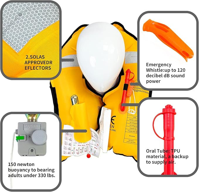 Manual Inflatable Life Jacket|Life Vest for Adults|PFD Low Profile|Supports up to 330 lbs(YSH700)