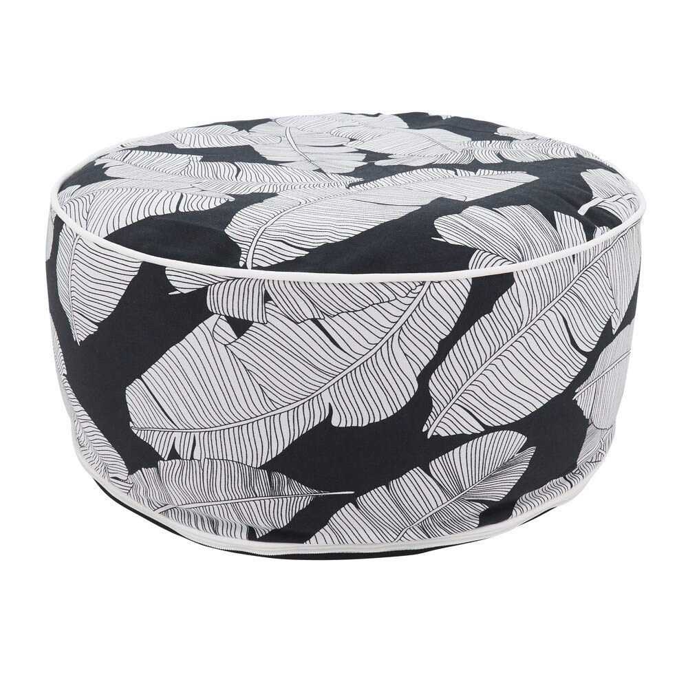 Fennco Styles Modern Tropic Design Round Indoor & Outdoor Pouf – 200lbs Weight Capacity Removable Cover Ottoman for Low Seat, Bedroom, Backyard and Living Room Décor