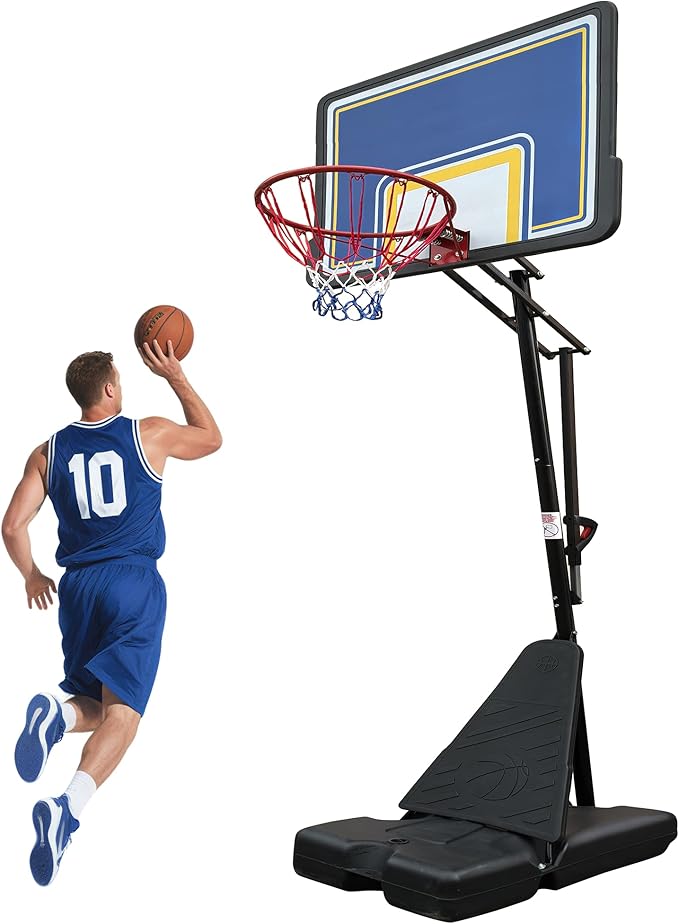 Portable Basketball Hoop with Stable Base, Basketball Hoop Goal System for Teens Adults, Heavy-Duty Steel, Adjustable Height, Easy to Move, Outdoor & Indoor Use