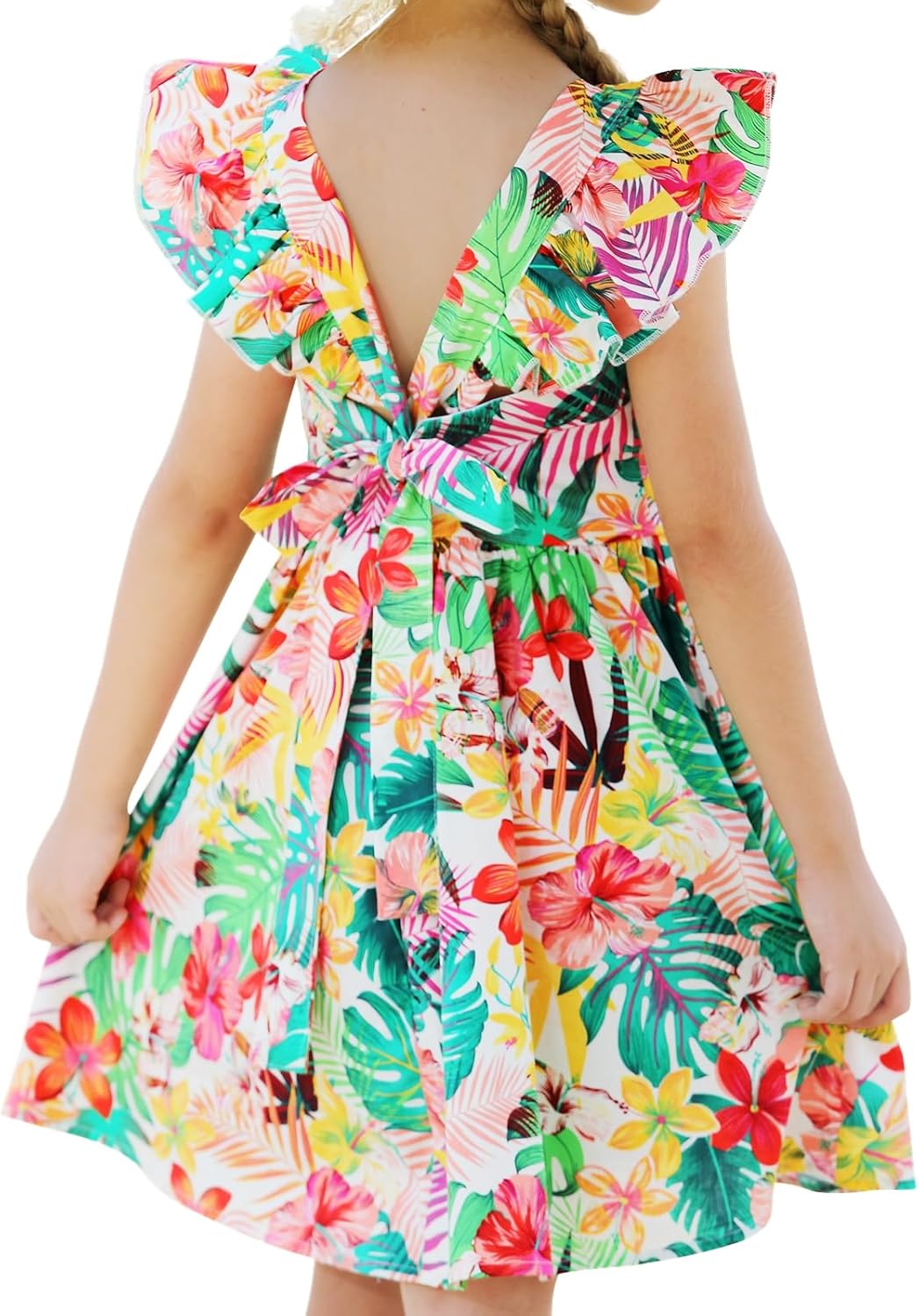 Girls Floral Cotton Dress - Sleeveless Summer Dress with Zipper Closure