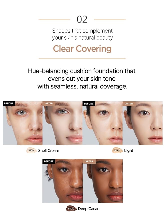 JUNG SAEM MOOL Essential Skin Nuder Cushion 17N Fair Light 0.49 Fl Oz, No Refill, Natural Radiant Finish Cushion Foundation with Buildable Coverage, Lightweight Texture, Korean Foundation Makeup