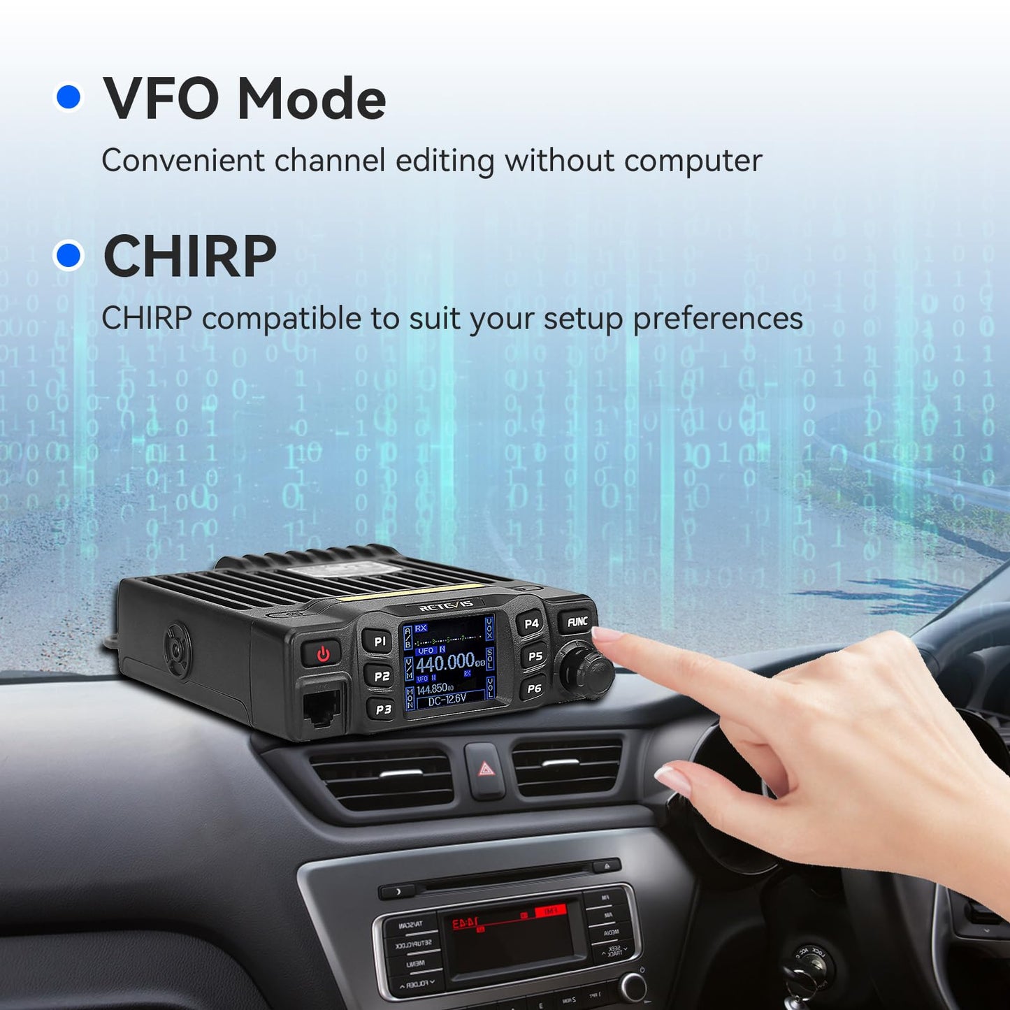 Retevis RT95 Mobile Ham Radio, Dual Band Mobile Radio, Chirp, Dual Speaker, Rotatable LCD Display, 2m 70cm Ham Radio Base Station, Mobile Transceiver with Cable
