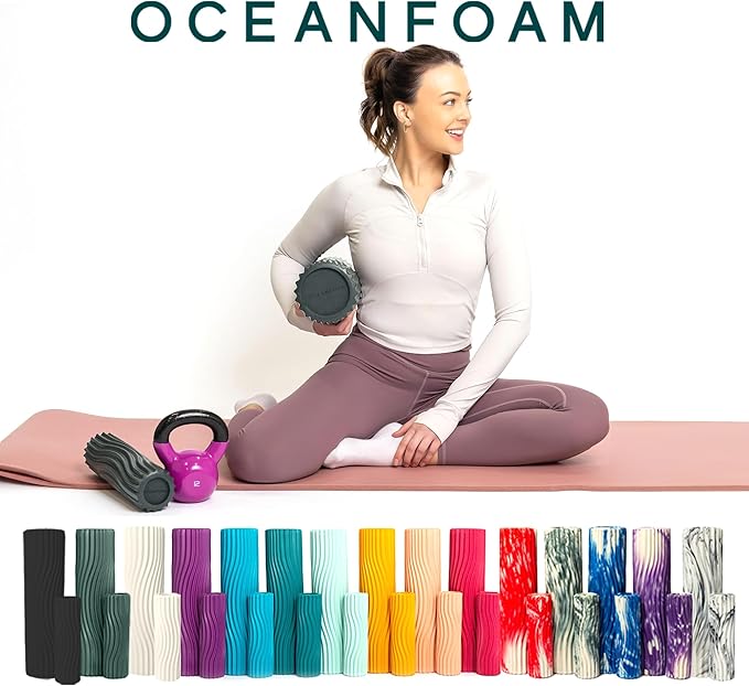 Oceanfoam Ripple Travel Foam Roller (11" x 3.35") Firm Mini Foam Roller for Physical Therapy, Deep Tissue Massage, Back Pain - High Density, Ergonomic Wave Textured - Yoga, Pilates, Exercise (Hunter)