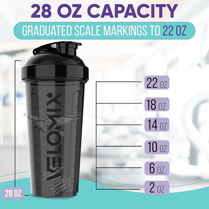 '-2 Pack- 28 oz Protein Shaker Bottles for Protein Mixes - 2x Wire Whisk | Leak Proof Shaker Cups for Protein Shakes | Protein Shaker Bottle Pack (Black/Transparent)