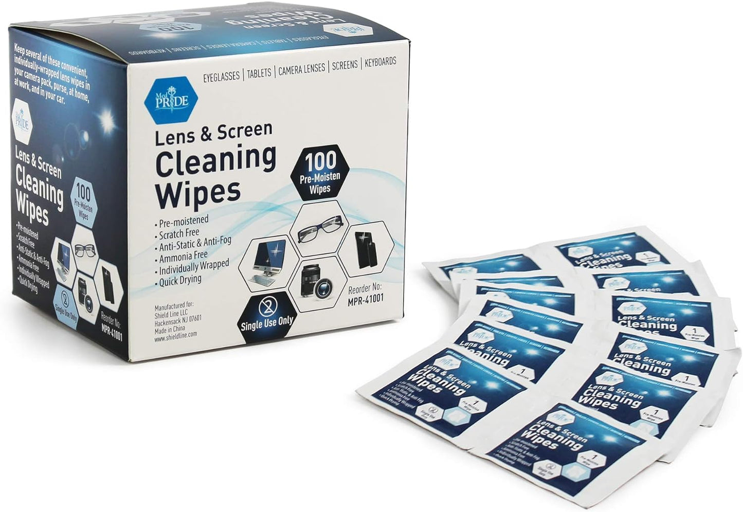MedPride Premoistened Lens Cleaning Wipes - 6" x 5"- 100 wipes/ Case of 50 (5000 count)
