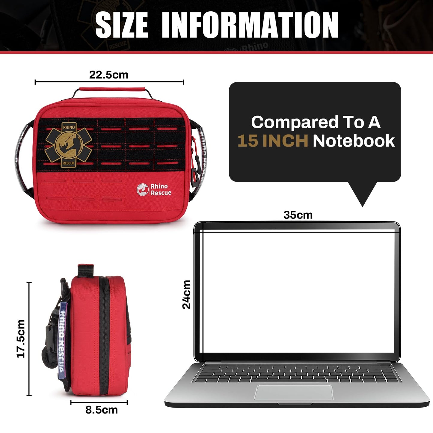 RHINO RESCUE IFAK Trauma Kit with C-A-T Tourniquet, Tactical First Aid Kit Molle Pouch for Military, Combat, Car, Camping, Hiking, Travel (Red)
