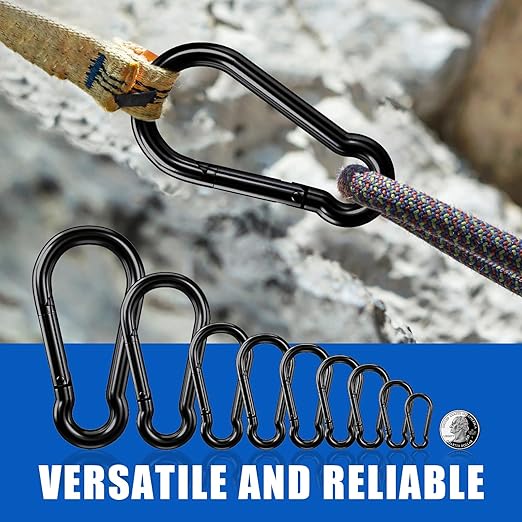 KINLINK 1 Pack Black Carabiner Clip, 5.5 inch Heavy Duty Spring Snap Hook, Large Caribeener Clips for Camping, Swing Set, Hammock, Hiking, Travel, Weight Lifting Machine, Home Gym Equipment