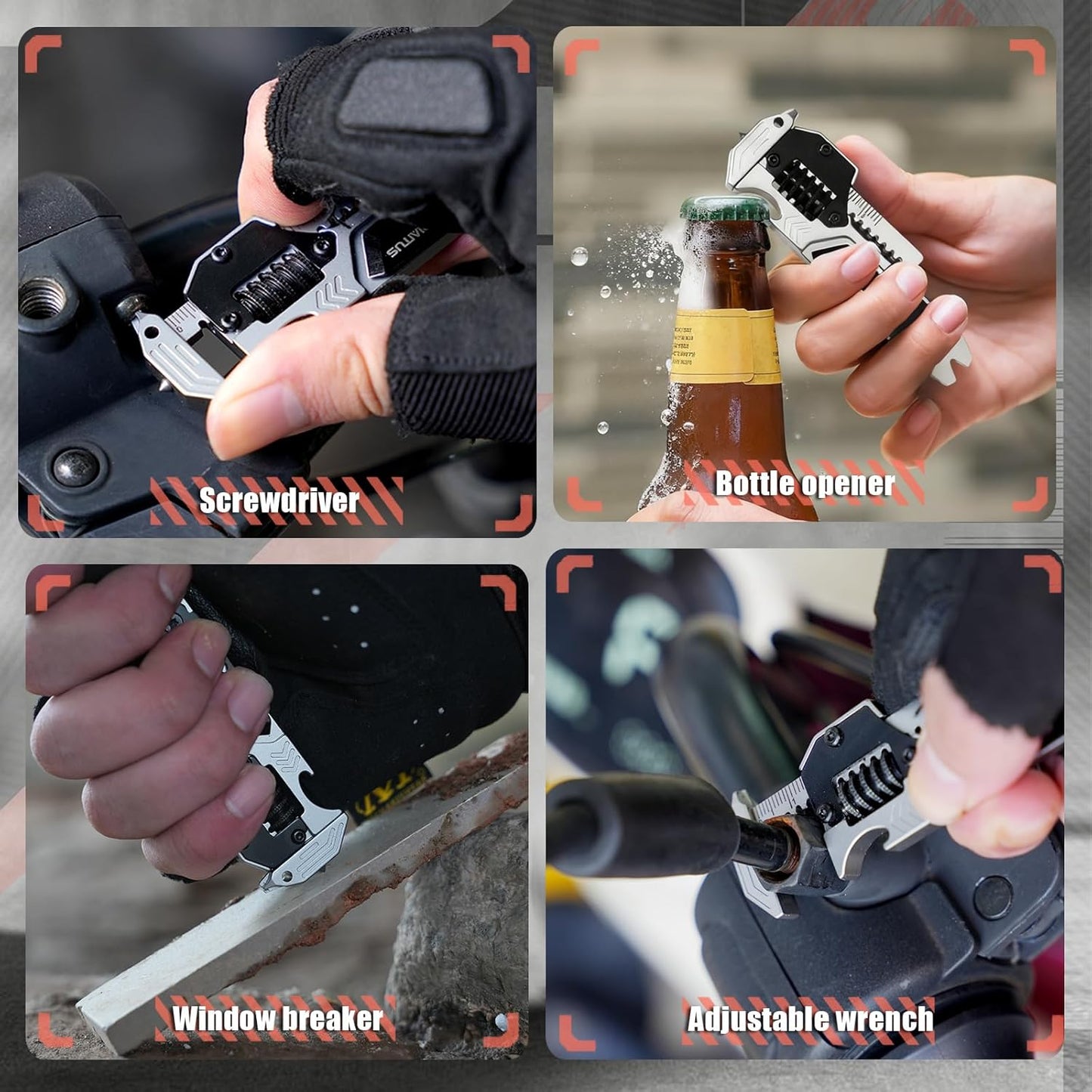 EDC Gear Multitool 7 in-1 Multi Tool with Wrench, Bottle Opener, Car Window Breaker, Pry Bar, Flat Phillips Screwdriver, EDC Tools for Cycling Maintenance, Outdoor, Household Repairs