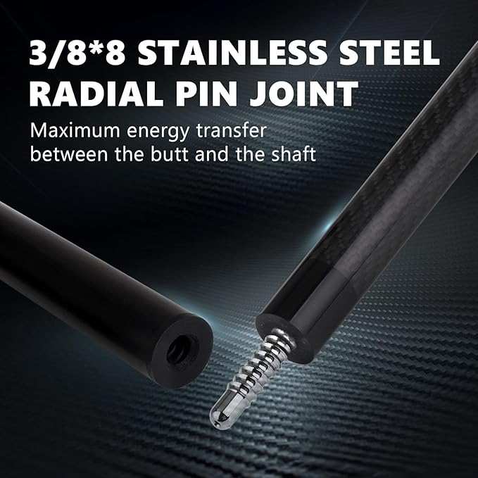 Carbon Fiber Pool Cue Stick, 12.4mm 8-Layer Tip Low Deflection Pool Cue Professional Pool Sticks for Adults with Pro Taper Cue Shaft 3/8 x 8 Joint Pin