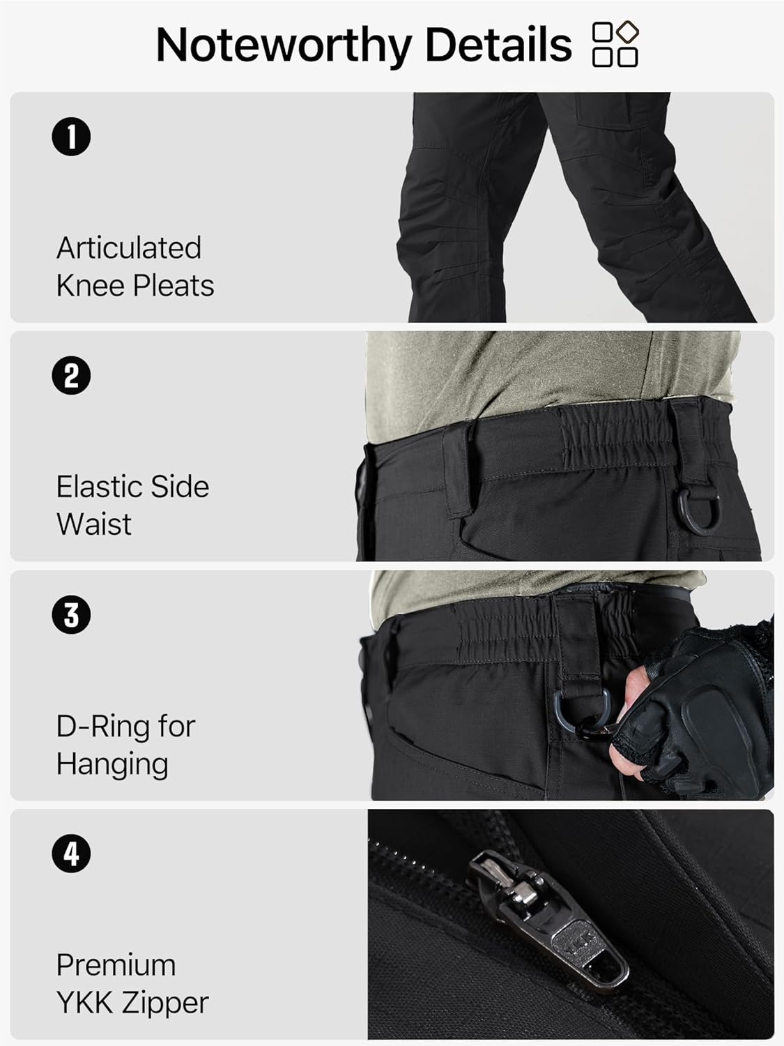 FREE SOLDIER Men's Water Resistant Pants Relaxed Fit Tactical Cargo Work Pants with Multi Pocket (Black 34W/34L)