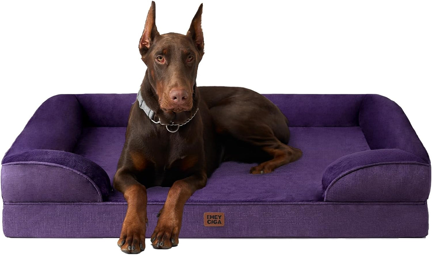 EHEYCIGA Orthopedic Dog Beds for Extra Large Dogs 44x32Inch, Waterproof Memory Foam XL Pet Bed with Sides, Non-Slip and Egg-Crate Foam Big Dog Couch Bed with Washable Removable Cover, Grey