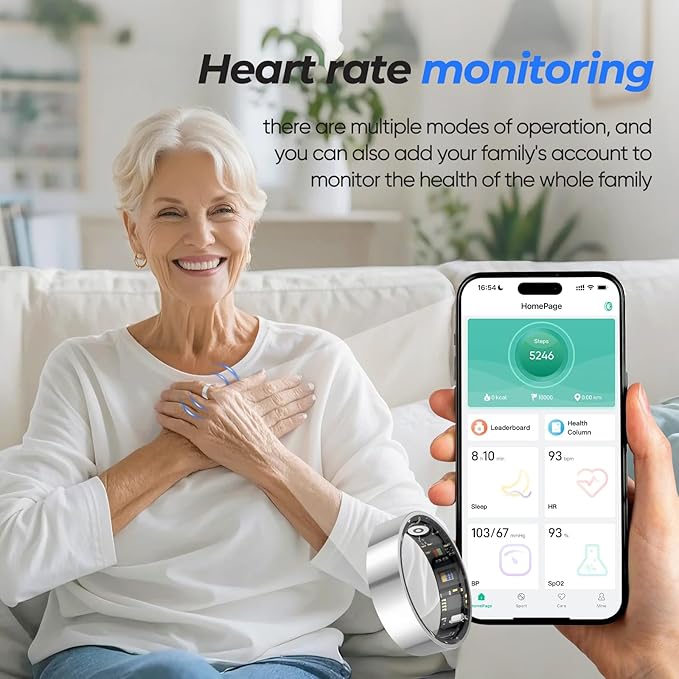 Smart Ring with Sleep Monitoring, No APP Subscription, 10-Day Battery Life, Stress/Heart Rate/Women's Health Tracker, Android & iOS Compatible (Silver, 8)