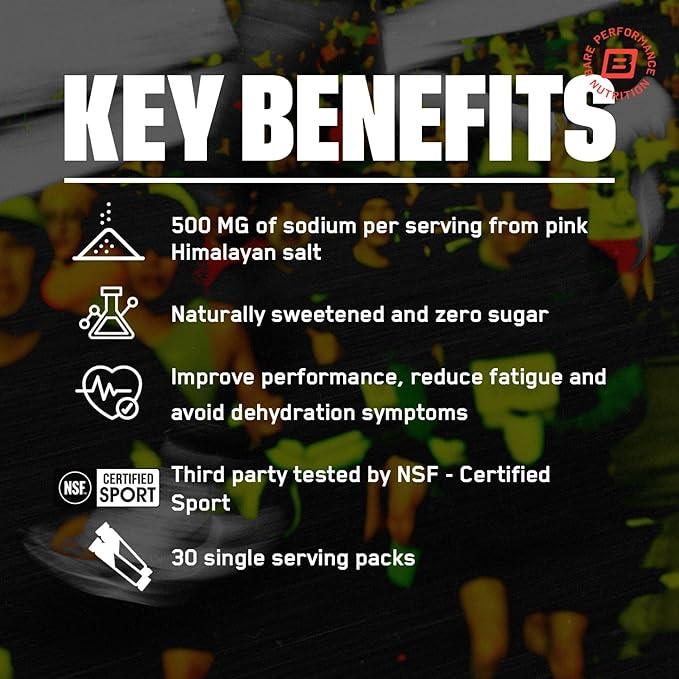 BARE PERFORMANCE NUTRITION BPN Electrolytes Go Packs Hydration Drink Mix | Sugar Free Electrolyte Powder | 500mg Sodium per Serving | Naturally Sweetened | Lemon Lime, 30 Servings
