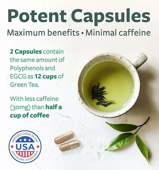 EGCG Green Tea Extract Capsules - Super High Potency Green Tea Pills Antioxidant Rich Formula Packed with Polyphenols Catechins & EGCG - 500mg Per Capsule - Non-GMO & Made in the USA (2 Month Supply)