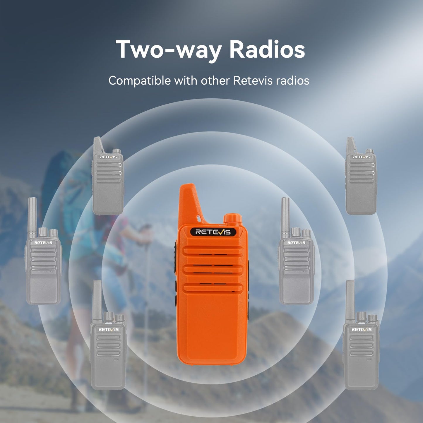 Retevis RT22 Two Way Radio Long Range Rechargeable,Portable 2 Way Radio, USB-C Charging, Handsfree Walkie Talkies for Adults Cruise Hiking Camping(4 Pack)