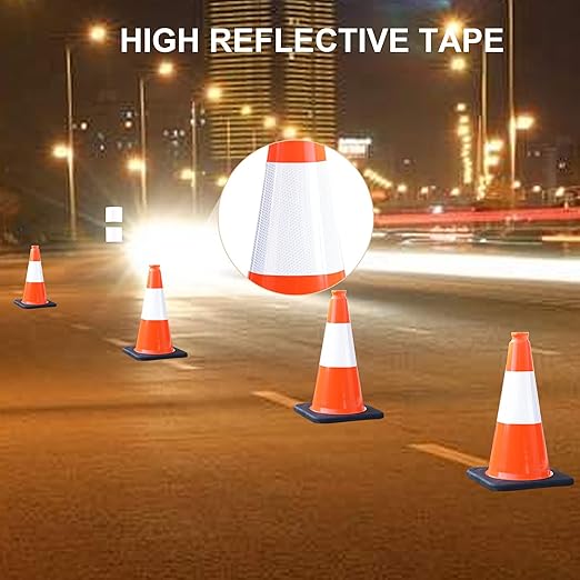 OrangeStar 18" Traffic Cones 6-Pack with Weighted Rubber Base, 6" Reflective Collar, Orange Safety Cones for Parking Lot, Road Construction, Warehouse, Highway, Weatherproof PVC