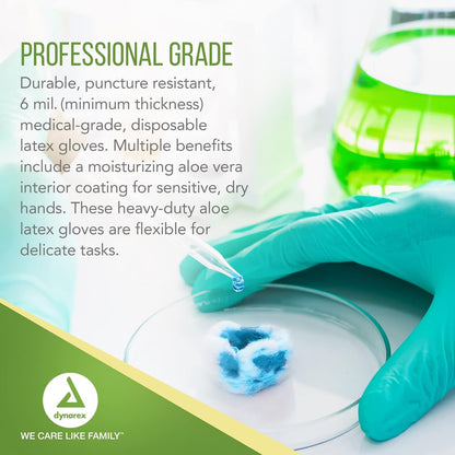 Dynarex AloeTex Latex Gloves w/ Aloe, Green - 100ea/bx, 10bxs/cs (1000 Count)