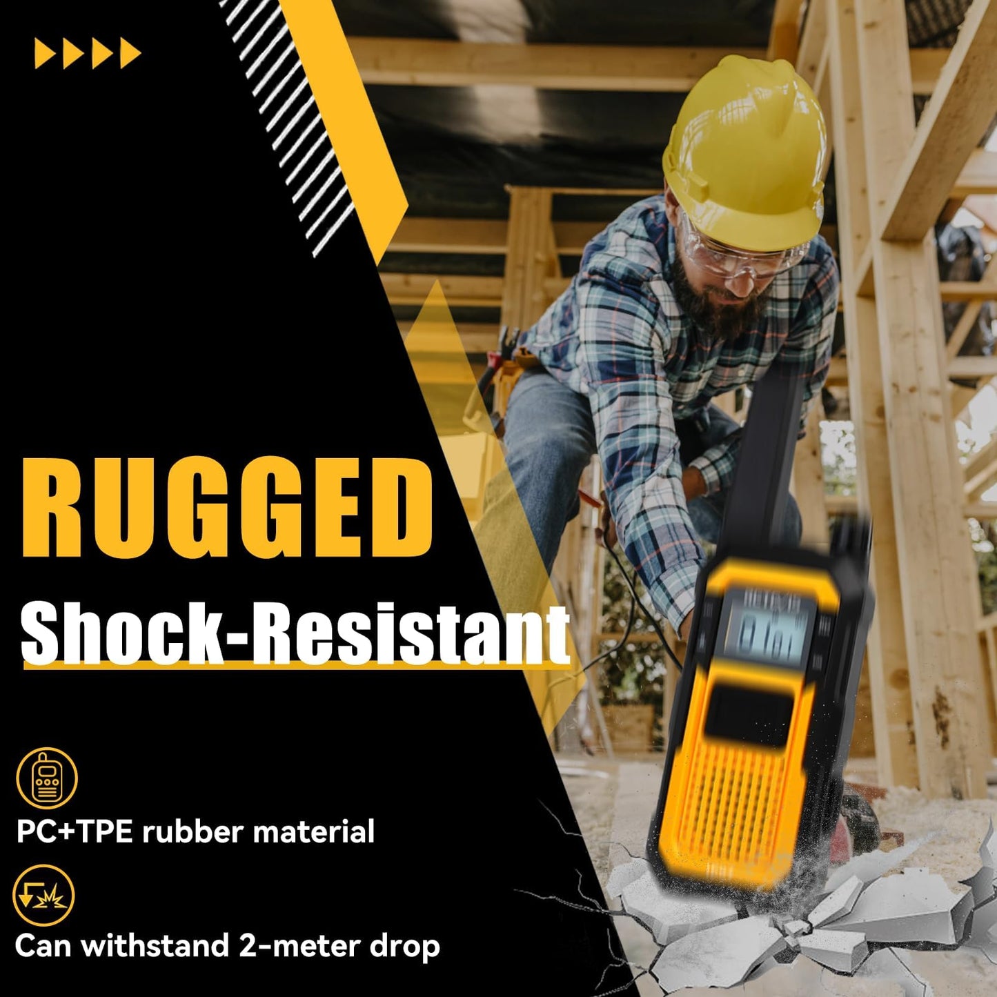 Retevis RB48 Heavy Duty Waterproof Walkie Talkies, Long Range Rechargeable Two Way Radios, Advanced Triple Proof, Vibration Reminder, for Warehousing Construction Contractor(10 Pack)