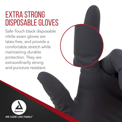 Dynarex Safe-Touch Black Nitrile Exam Gloves 4 Mil Thick, Powder-Free, 100/bx, 10bxs/cs (1000 Count)