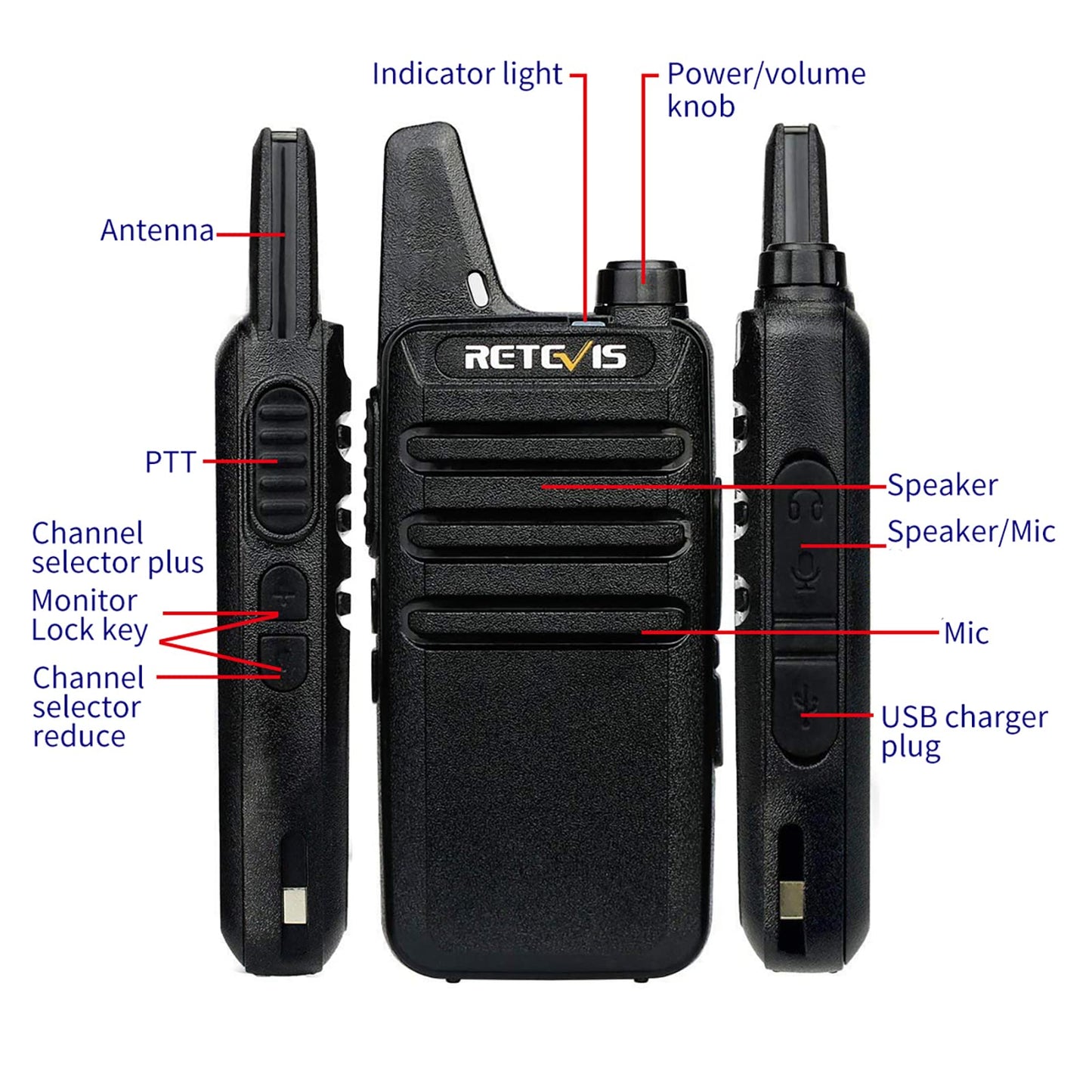 Retevis RT22 Walkie Talkies Rechargeable Hands Free 2 Way Radios Two-Way Radio(6 Pack) with 6 Way Multi Gang Charger