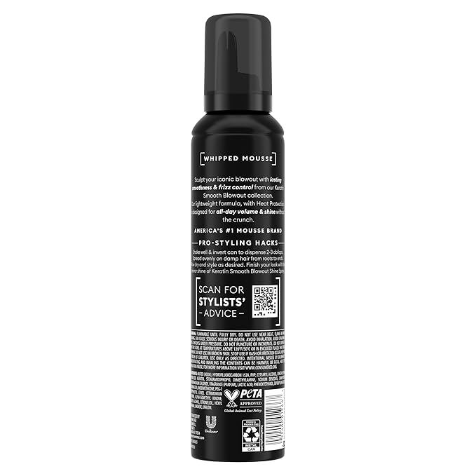 TRESemmé Whipped Shaping Mousse Keratin Smooth for Instant Hydration, Weightless, 7 Fl Oz
