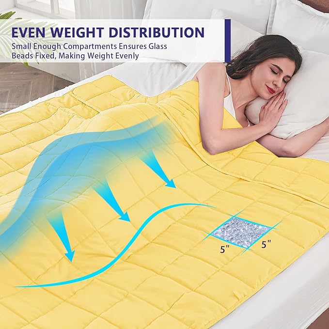 yescool Weighted Blanket for Adults (15 lbs, 60" x 80", Yellow) Cooling Heavy Blanket for Sleeping Perfect for 140-160 lbs, Queen Size Breathable Blanket with Premium Glass Bead, Machine Washable