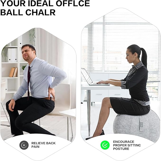 Yoga Ball Exercise Ball, Anti Slip Stability Ball Chair, 25” Heavy Duty Large Gym Ball for Fitness, Balance and Core Workout with Cover, Easy Clean